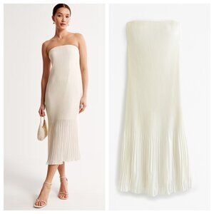 Abercrombie & Fitch Pleated Midi Dress Ivory